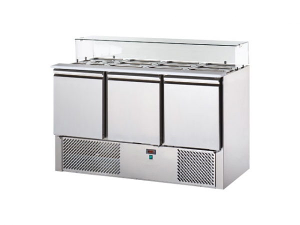 Saladette, with glass top, 3 doors, 350 liters, 1380x700x1140mm