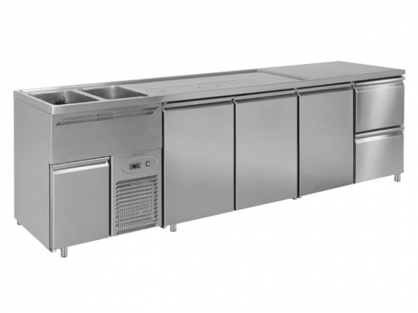 Beer bar, 2 basin l., 3 doors and 2 drawers r., 3080x700x970mm
