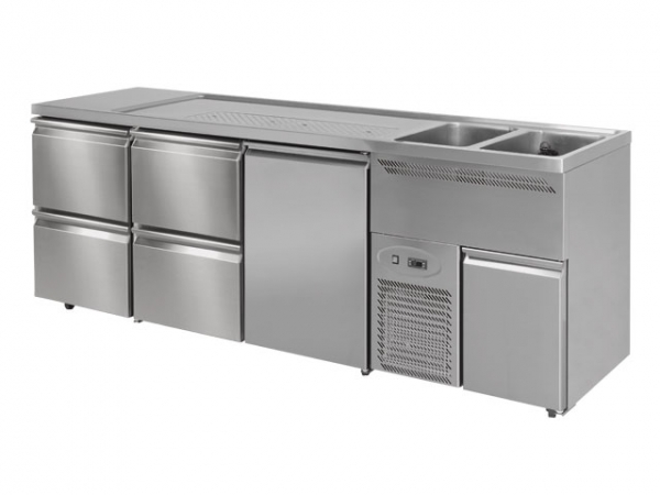 Beer bar, 2 basin r., 1 door and 4 drawers l., 2500x700x970mm