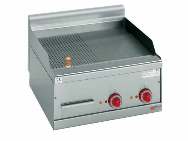 Gas griddle plate, half smooth/half grooved, 8 kW, 600x600x290mm