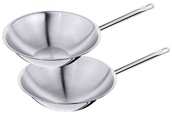 Contacto Wok, with round base, mirror polished