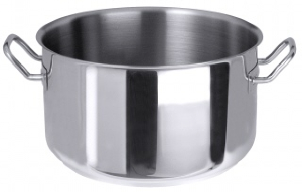 Meat Pot, mirror polished, with grip handles, 8mm sandwich base