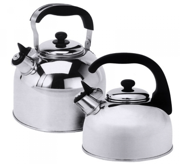 Kettle with Whistle, mirror polished, with black Duroplast handl