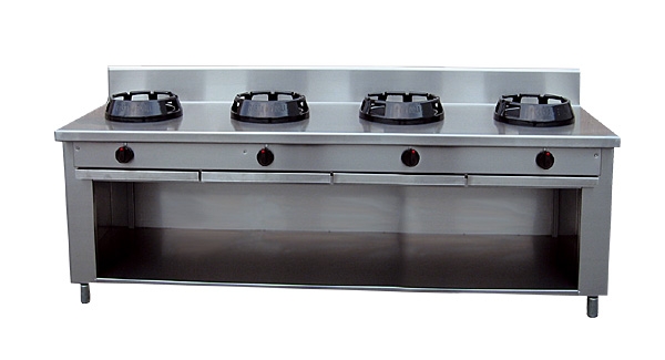 GAM China gas range, with open base, 2400x700x850mm