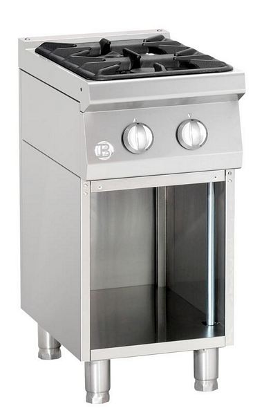 Gas stove, 2 burners, with open base frame, 400x700x900mm