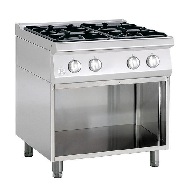 Gas stove, 4 burners, with open base frame, 800x700x900mm