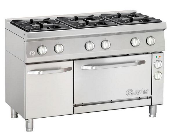 Gas stove, 6 burners with e-air circulating oven, 1200x700x900mm
