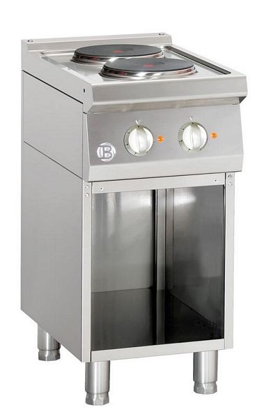 Electric stove, 2 hot-plates, with open base frame, 400x700x900m