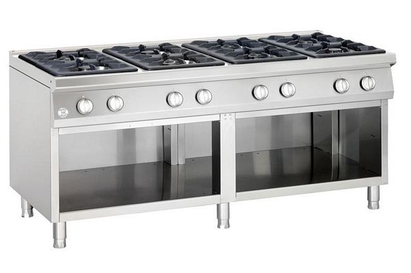 Gas stove, 8 burners, 47 kW, 1800x900x900mm