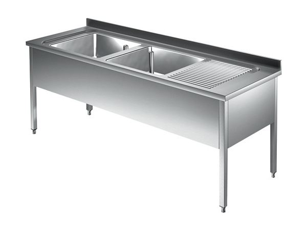 Double sink unit with 2 sinks right, 1800x600x850mm
