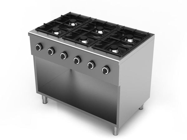 6 Burner gas stove with open base, 6x6.5 (Kw), 1100x700x (h) 850/900