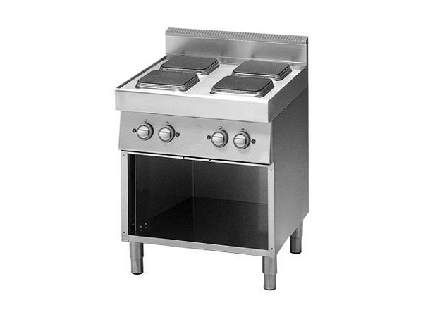 Modular Electric range 4 plates, with open stand, 700x700x850mm