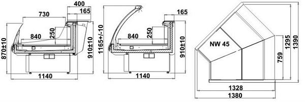 Refrigerated display ANCONA NW 45-mod/C, 1320x1140x910mm
