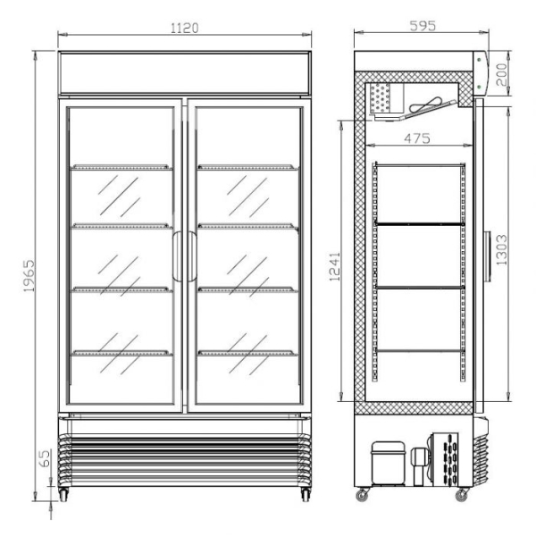 REFRIGERATOR WITH SLIDING GLASS DOORS BEZ-750 SL