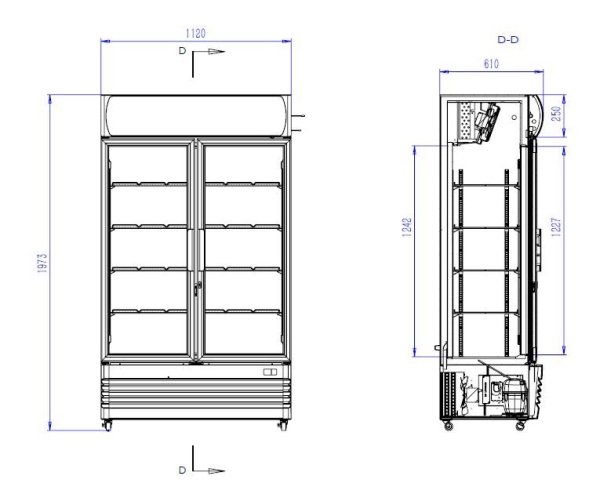 REFRIGERATOR 2 GLASS DOORS FCU-750