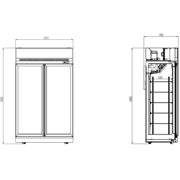 FREEZER 2 GLASS DOORS BLACK INS-1000F BL