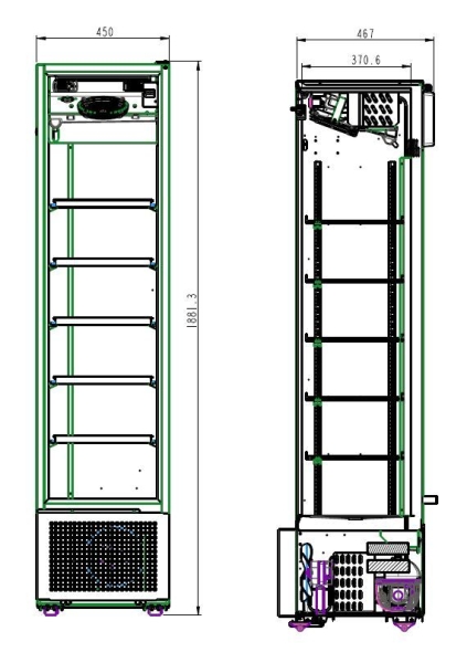 REFRIGERATOR 1 GLASS DOOR BLACK 348 LITER