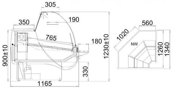 Refrigerated counter ALBERTA 2/NWS-mod/C, 1260x1165x1230+/-10mm