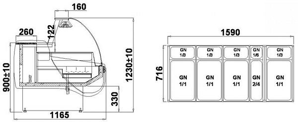Heated Display ALBERTA 2 B 1.7, 1670 x 1165 x 1230 +/-10mm