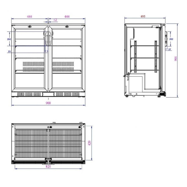BACKBAR COOLER BLACK 2 SLIDING DOORS