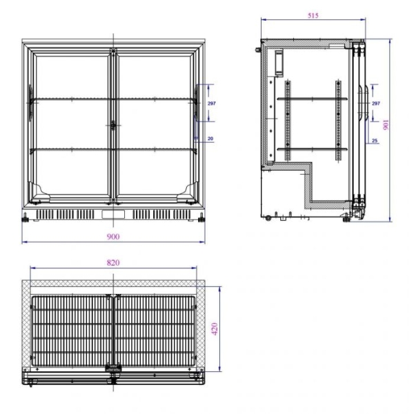 BACKBAR COOLER BLACK 2 SLIDING DOORS