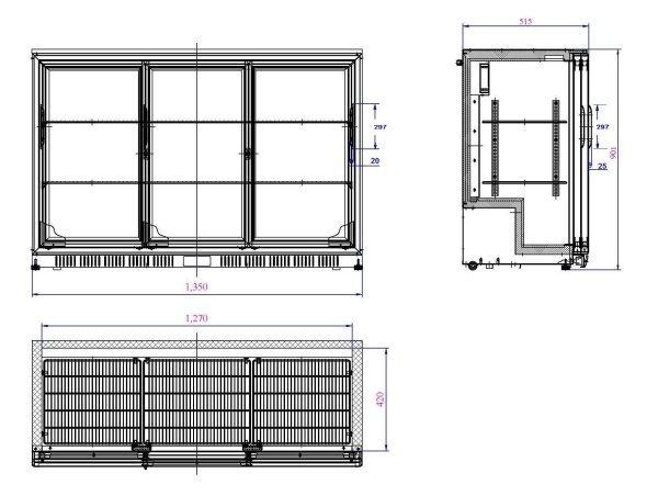 BACKBAR COOLER BLACK 3 SLIDING DOORS