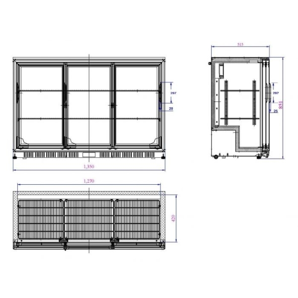 BACKBAR COOLER BLACK 3 SLIDING DOORS