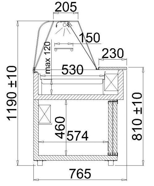Salad Display JURA 1.7 Z, static cooling, 1700x765x1190+/-10mm