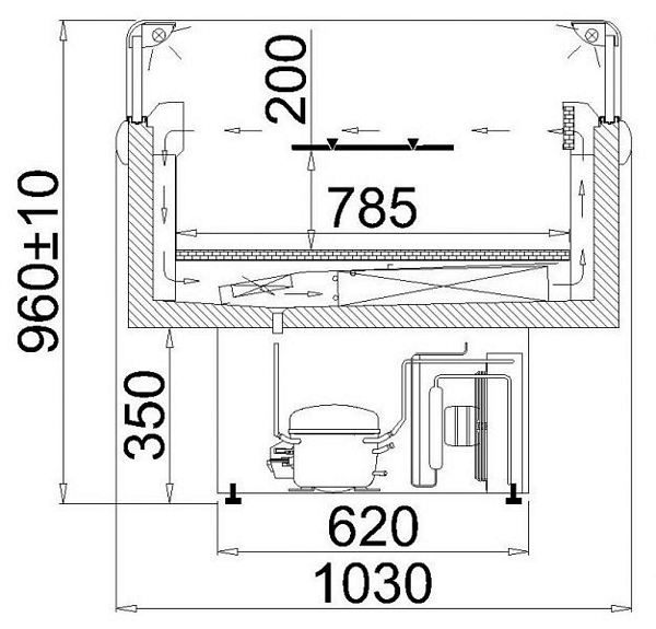 Chest freezer MURES 2.5, 2610x1030x960+/-10mm