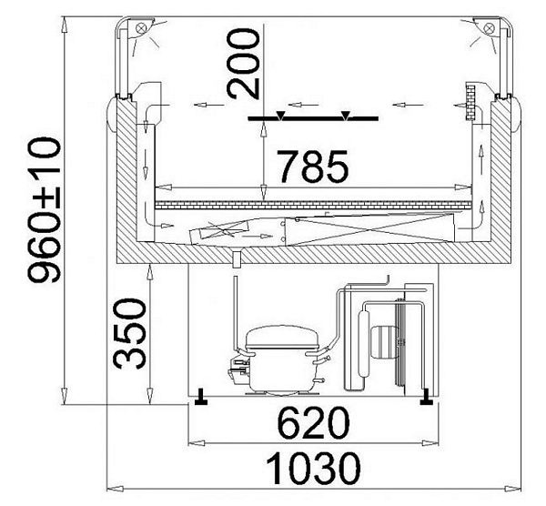 Chest freezer MURES 2.5 mod/A, 2500x1030x960+/-10mm