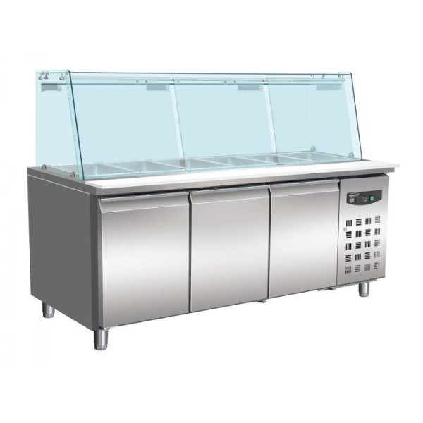 REFRIGERATED COUNTER WITH GLASS 3 DOORS 5X 1/1 GN CONTAINERS