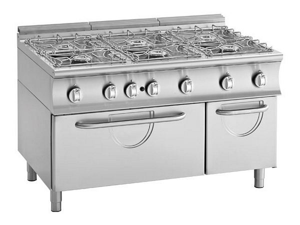 Modular Gas range, 6 burner, with electric oven, 1350x900x250mm