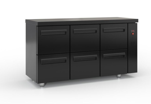 Kühltisch mit Schubladen ohne Kompressor (150x60 cm) in der Farbe Schwarz