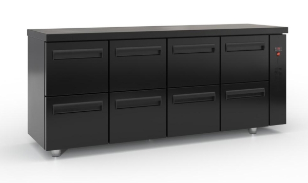 Kühltisch mit Schubladen ohne Kompressor (195x60 cm) in der Farbe Schwarz