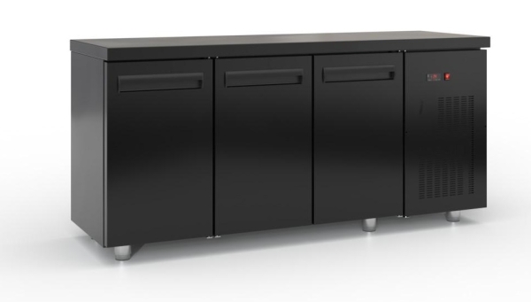 Refrigerated counter with doors and compressor on the right (180x60 cm) in black color