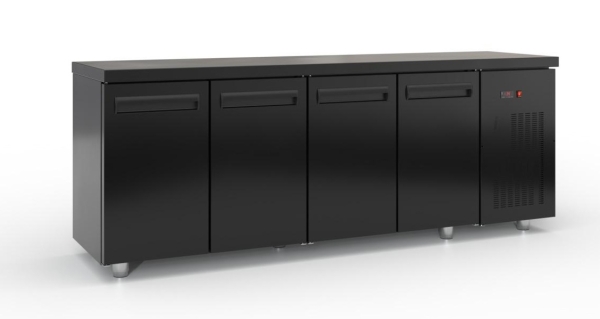 Refrigerated counter with doors and compressor on the right (225x60 cm) in black color