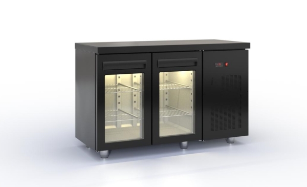 Refrigerated counter with glass doors and Compressor Right (135x70 cm) in the color black