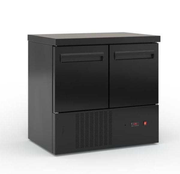 Refrigerated counter with doors and compressor below (90x60 cm) in black color