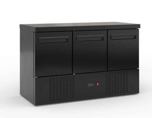 Refrigerated counter with doors and compressor below (135x60 cm) in black color
