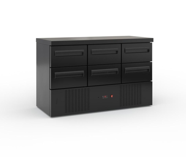 Cooling table with drawers without compressor (135x70cm) in black color