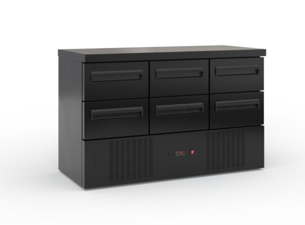 Refrigerated counter with drawers and compressor (135x60 cm) in black color