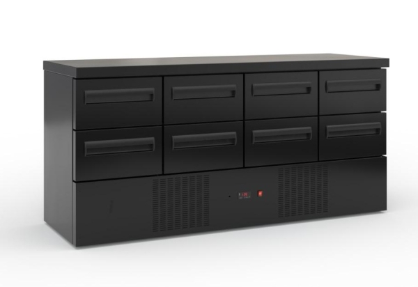 Refrigerated counter with drawers and compressor (180x60 cm) in black color