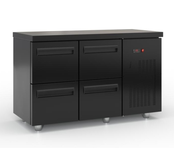 Refrigerated counter with drawers and compressor on the right (135x60 cm) in black color