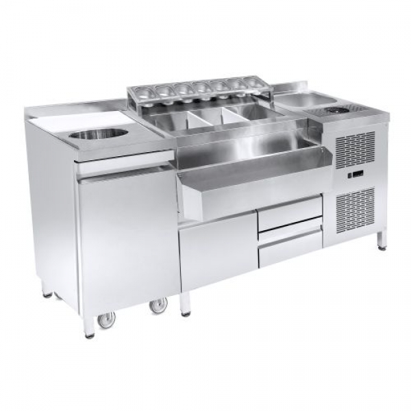 Refrigerated Bar Station (wheeled bin for trash) 179x70x88, 165 kilos