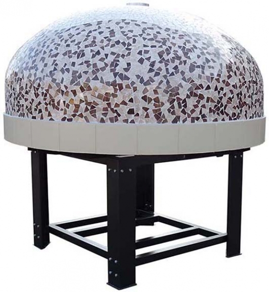 Wooden pizza oven D140K, dome with mosaic stones, 150 pizzas á Ø 30 cm per hour, fixed & unheated baking surface, weight 1,900 kg