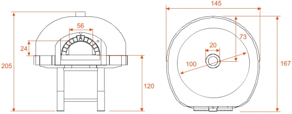 Wood pizza oven D100K, dome with silicone coating, 60 pizzas á Ø 30 cm per hour, fixed & unheated baking surface, weight 1.100 kg