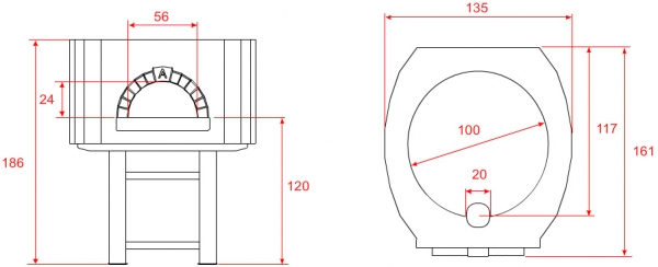 Wood pizza oven D100S, metal dome, 60 pizzas á Ø 30 cm per hour, fixed & unheated baking surface, weight 1.100 kg