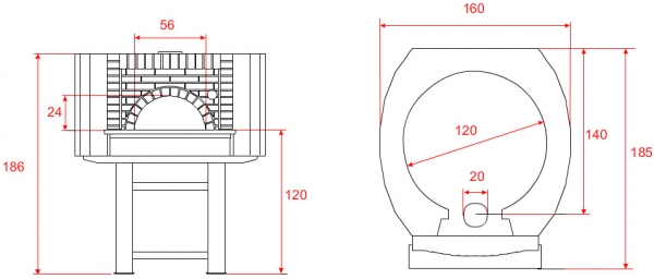 Wood pizza oven D120C, brick style, 105 pizzas á Ø 30 cm per hour, weight 1,350 kg