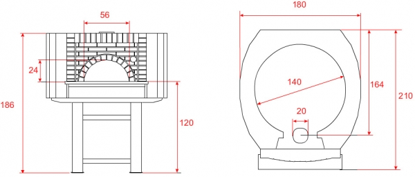 Wood pizza oven D140C, brick style, 150 pizzas á Ø 30 cm per hour, fixed & unheated baking surface, weight 1.700 kg