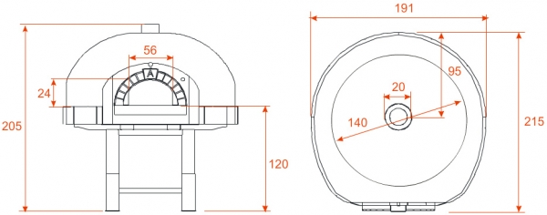 Wooden pizza oven D140K, dome with mosaic stones, 150 pizzas á Ø 30 cm per hour, fixed & unheated baking surface, weight 1,900 kg